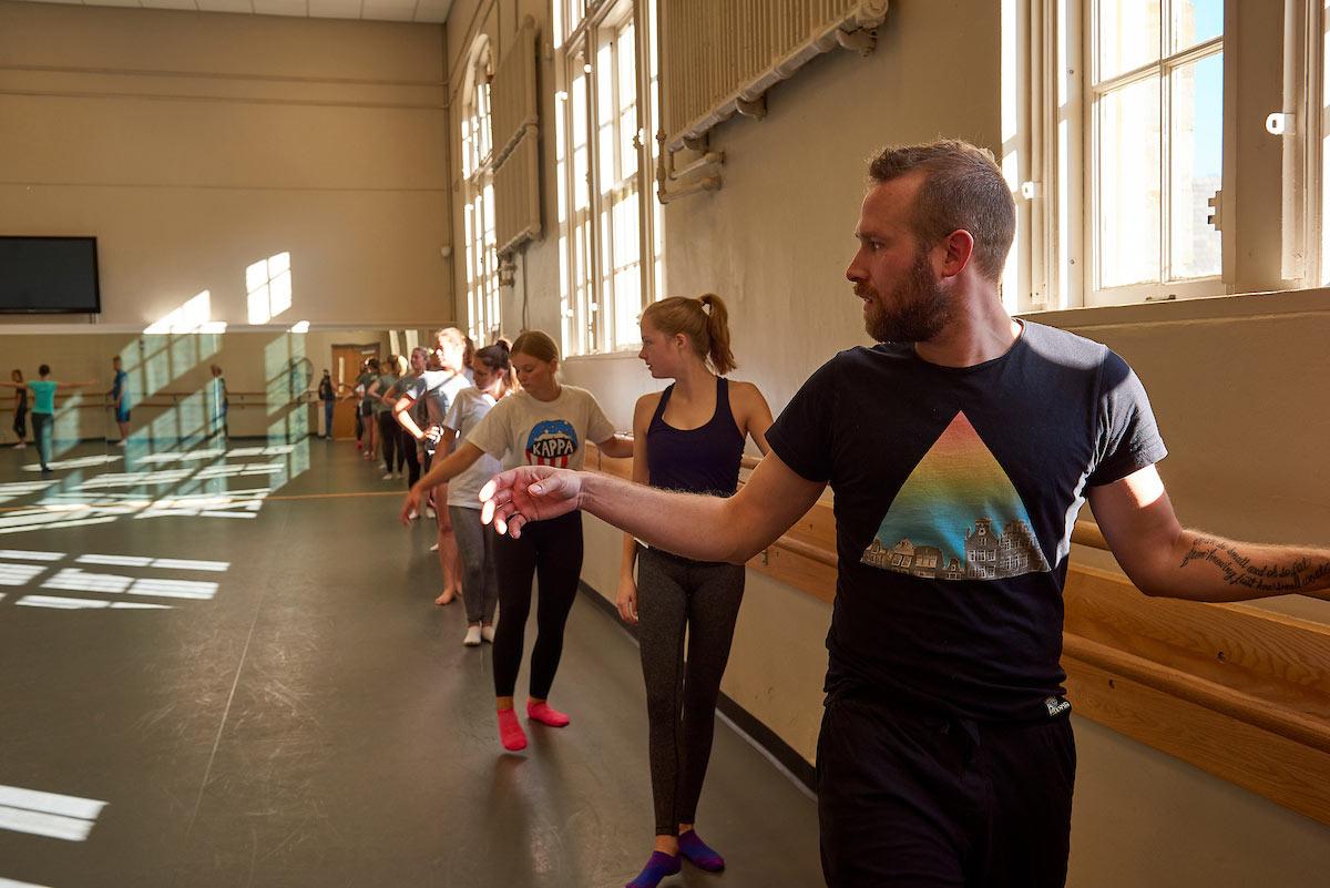 Students take a dance class in the Huntington Gym loft space