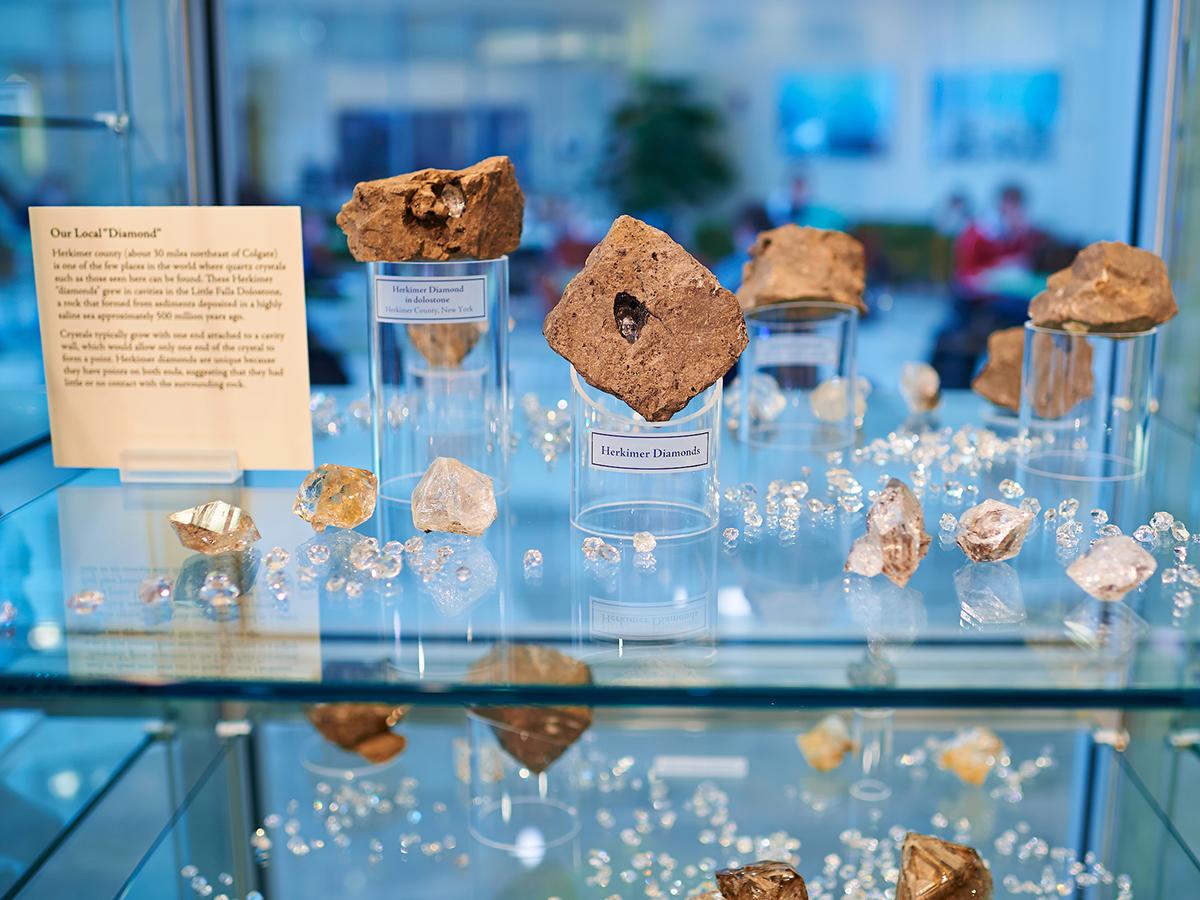 Rock samples on display in Colgate’s Linsley Geology Museum