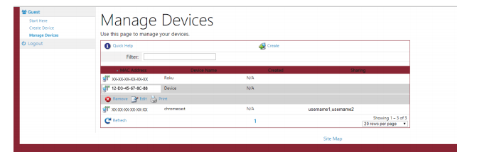 Screenshot showing the Manage Devices interface