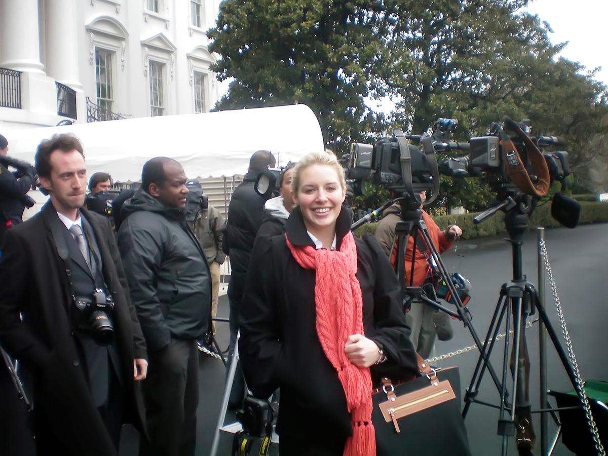 Emily Bradley '10 working with CBS News Washington cameras