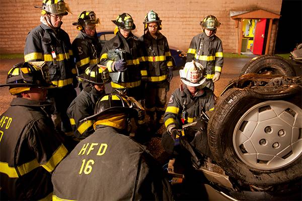 Colgate students participate in Fire Department training.
