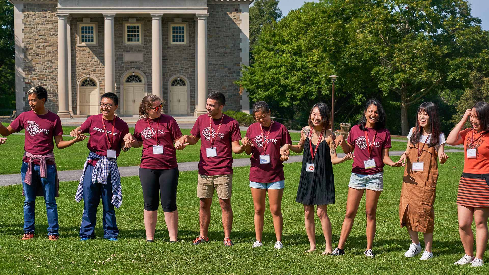 International students participate in a group activity to meet one another on Colgate's Academic Quad