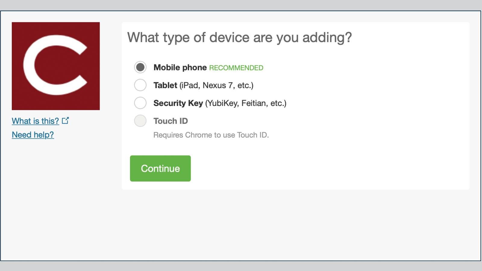 "Mobile Phone" chosen from radio buttons