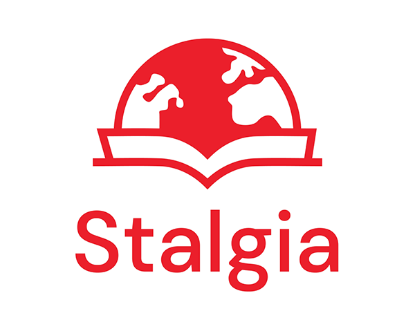 Stalgia logo with book and globe
