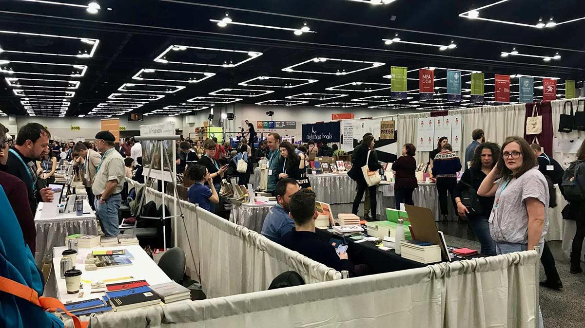 A room of vendors at the Association of Writers and Writing Programs (AWP) Conference in Portland, Oregon