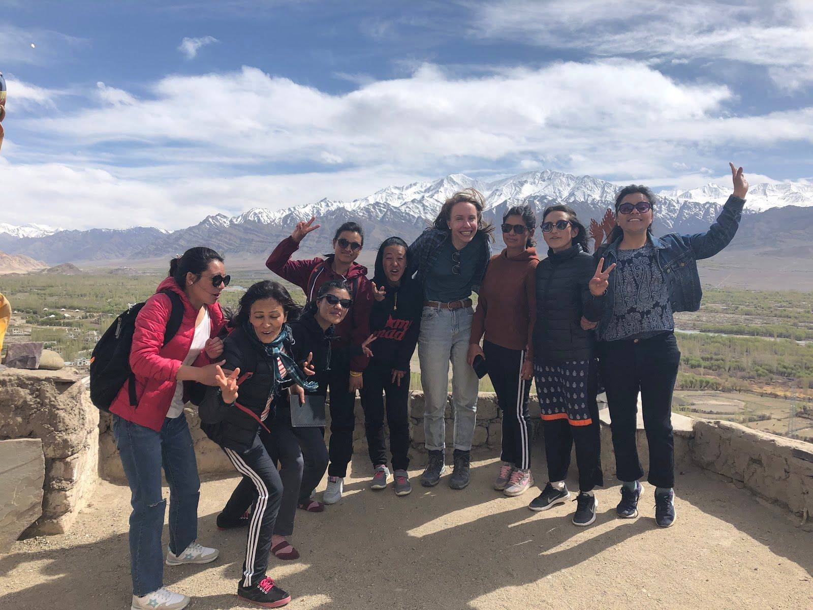 Researcher Margaret Pulte with guides from the Ladakhi Women’s Travel Company, Thiksey Monastery, Ladakh, April 27, 2019