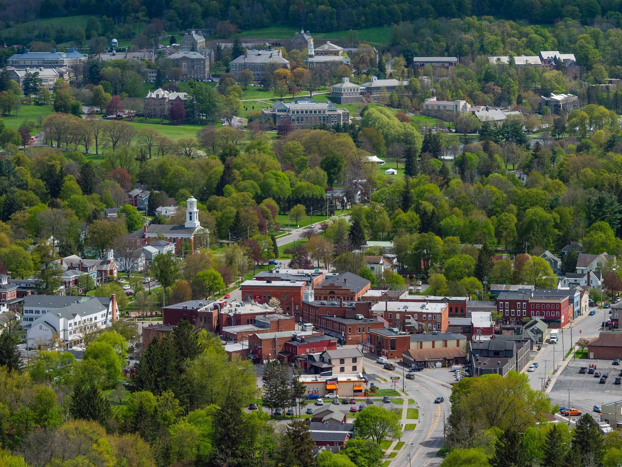 Aerial view of the Village of Hamilton and Colgate