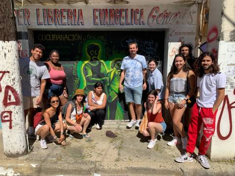 Students in front of a Mural in Puerto Rico