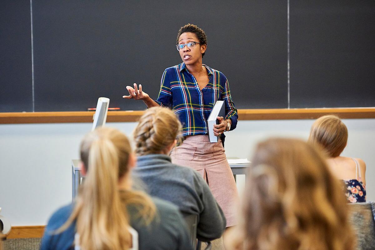 Kezia Page, associate professor of English and Africana and Latin American studies, teaches a class in Lathrop Hall.