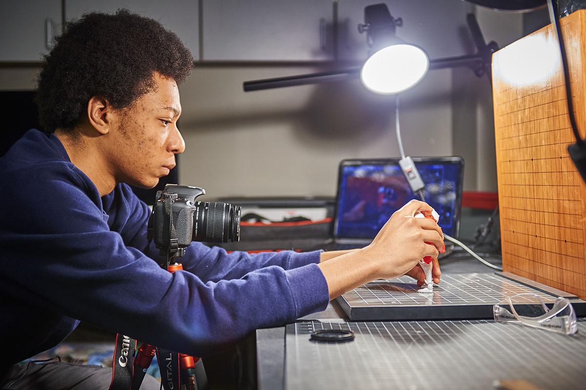 A Colgate student uses digital studio facilities to complete a 3D modeling project.