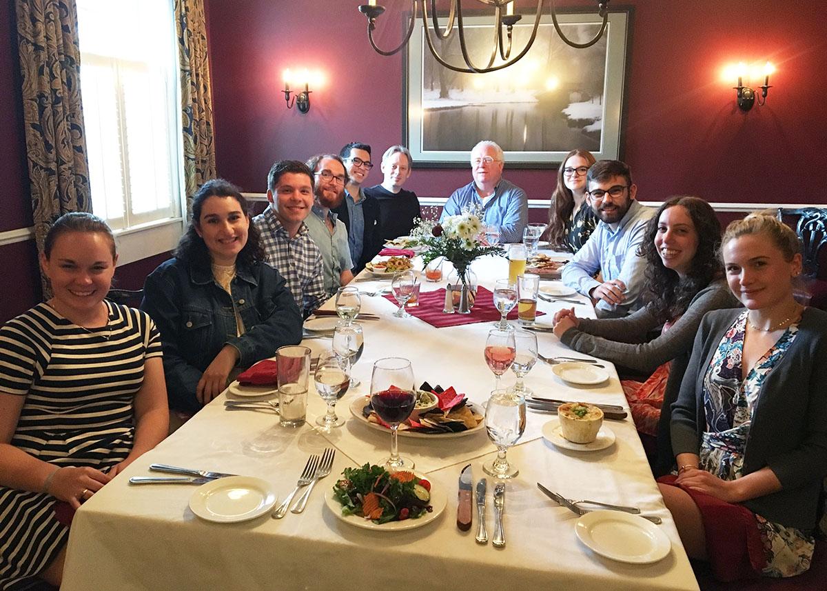 Students and professors at an awards banquet