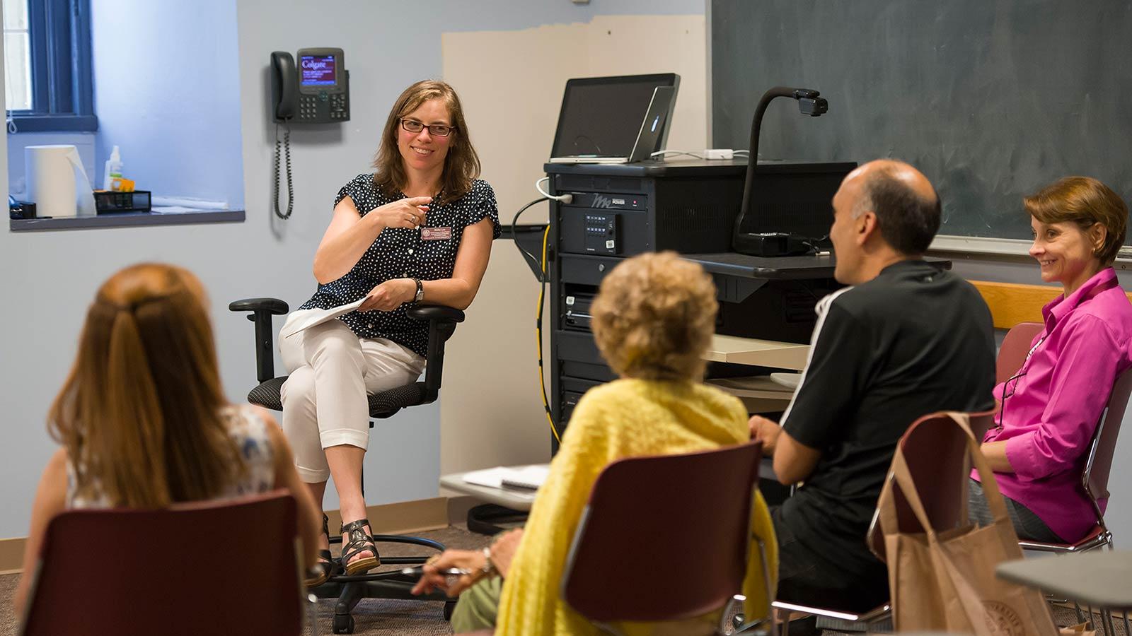 Meika Loe teaching a class for alumni during Reunion