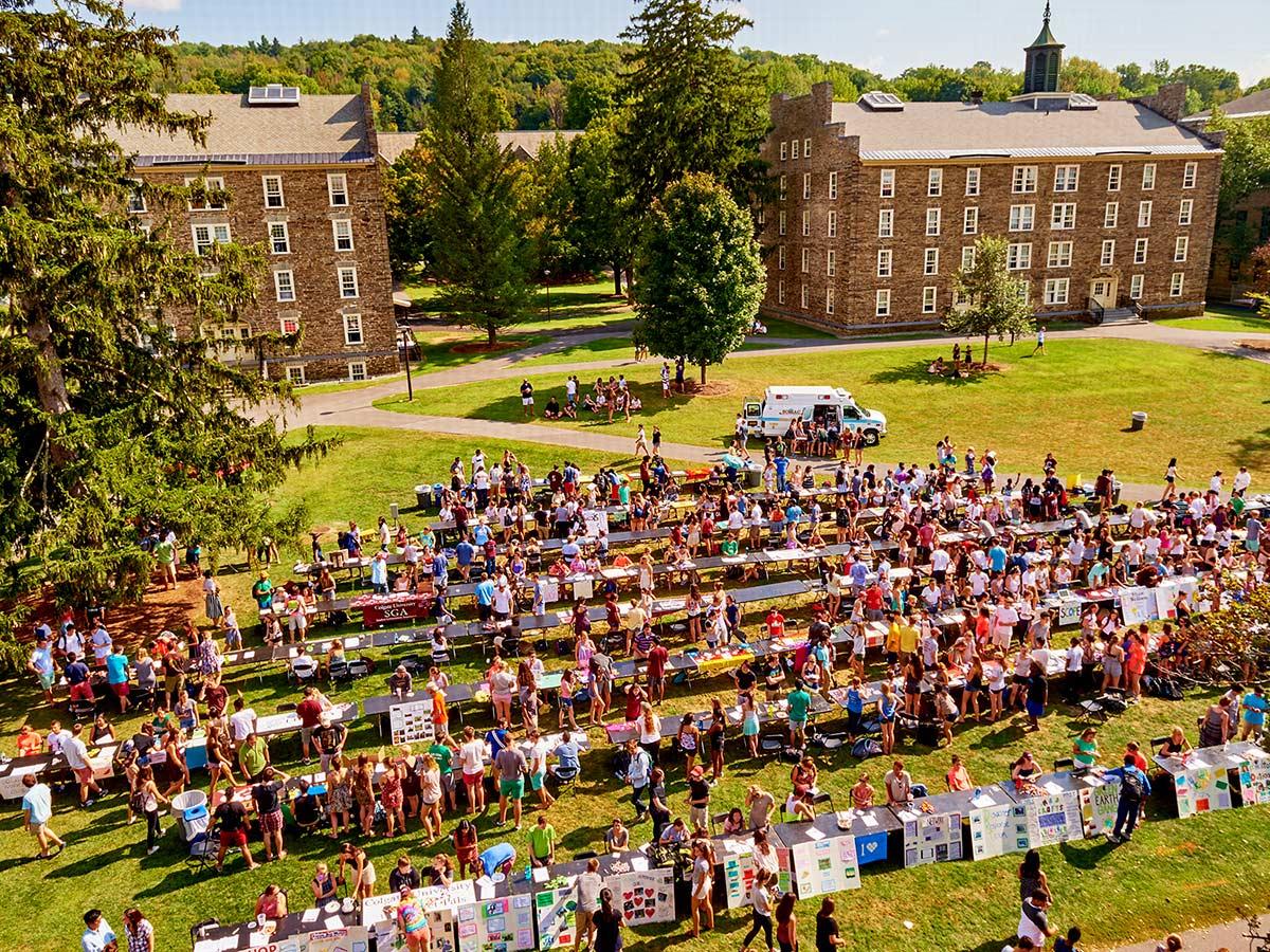 Students mob the Academic Quad at the beginning of the year to learn about clubs and organizations at the activities fair.