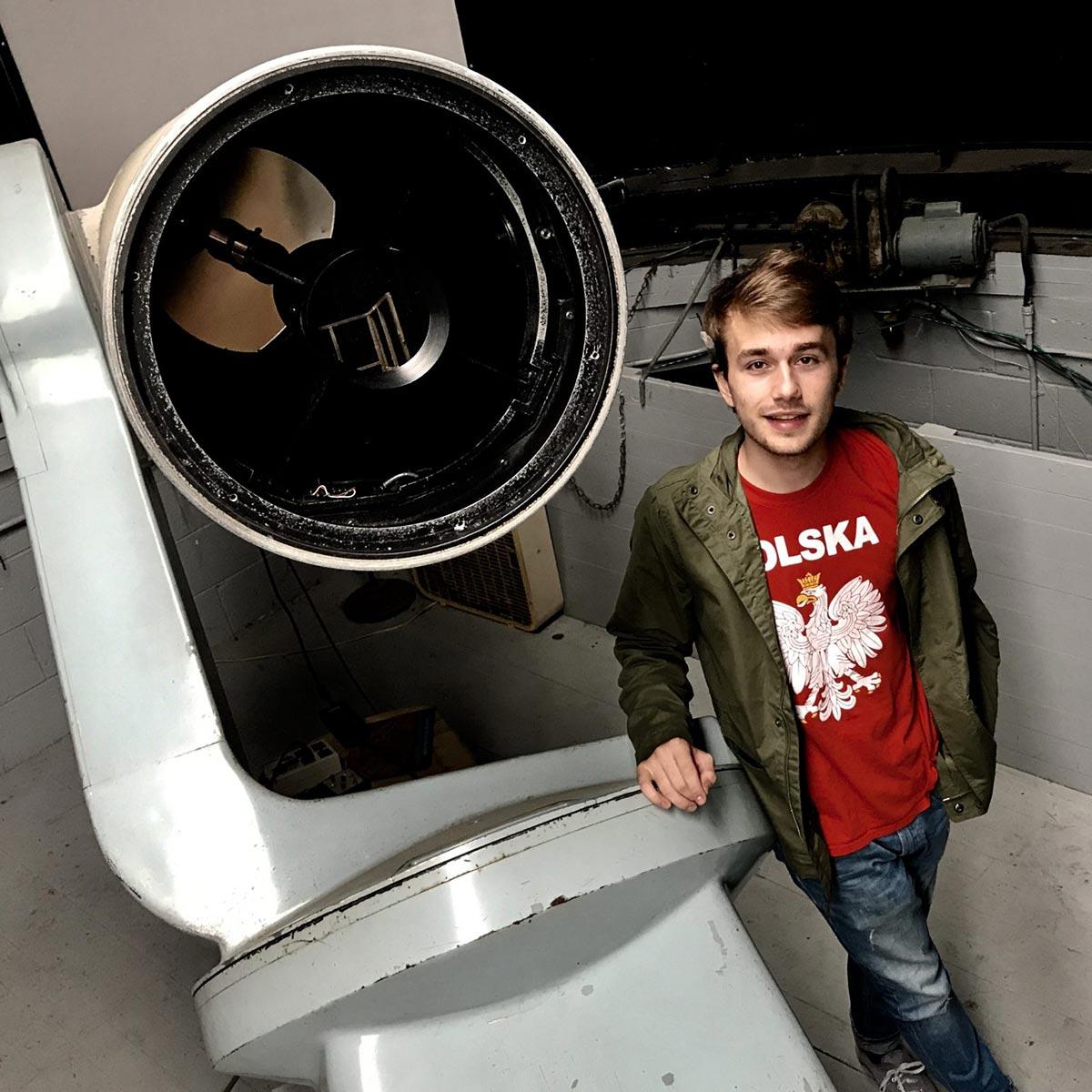 Jacob Pilawa ’20 with the telescope at Colgate's Foggy Bottom Observatory