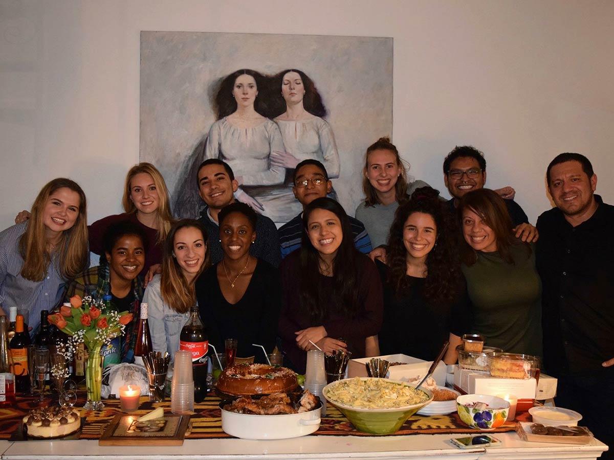 Students on the Madrid Study Group enjoy a Thanksgiving meal together.