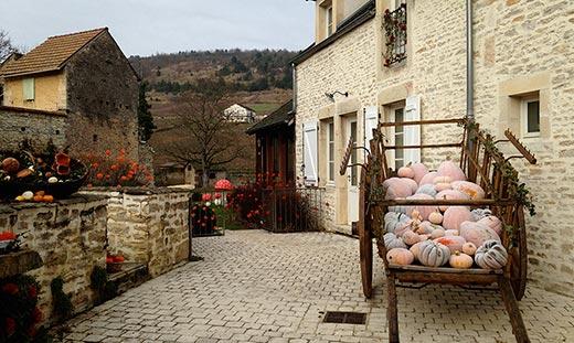 Scenic French cobblestone courtyard 