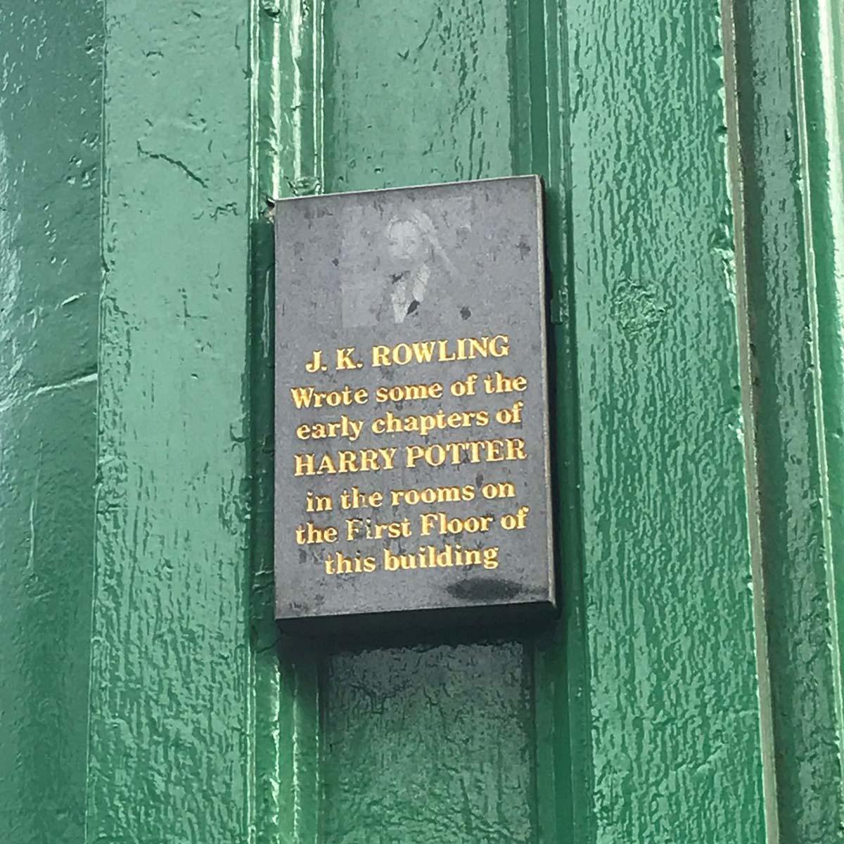 A plaque commemorating the early writing of Harry Potter outside the former Nicolson’s cafe