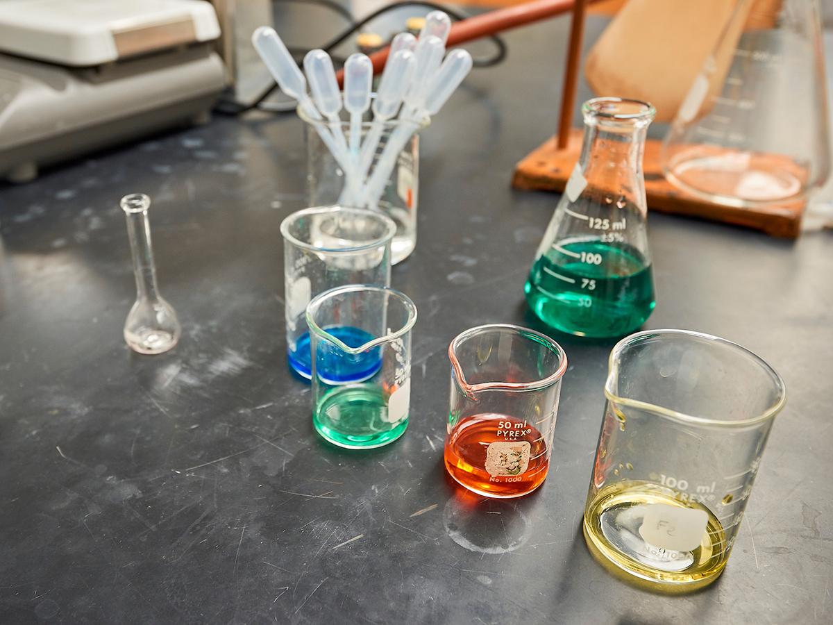 Beakers in a chemistry laboratory