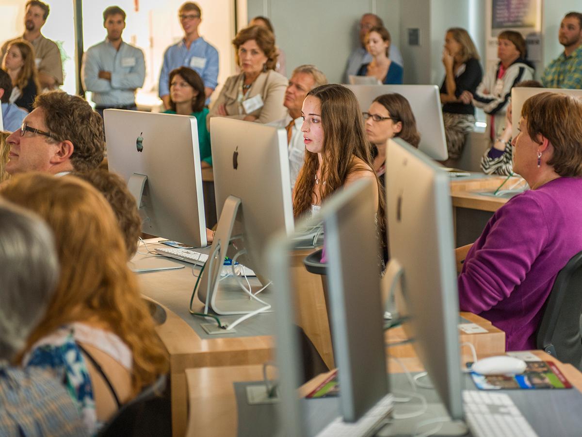 A packed room in Colgate’s Digital Learning and Media Center