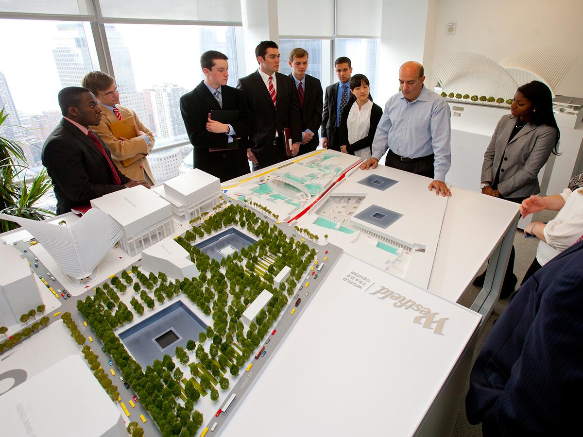 Colgate students meet with professionals at the Westfield offices at 7 World Trade Center to learn about development projects underway