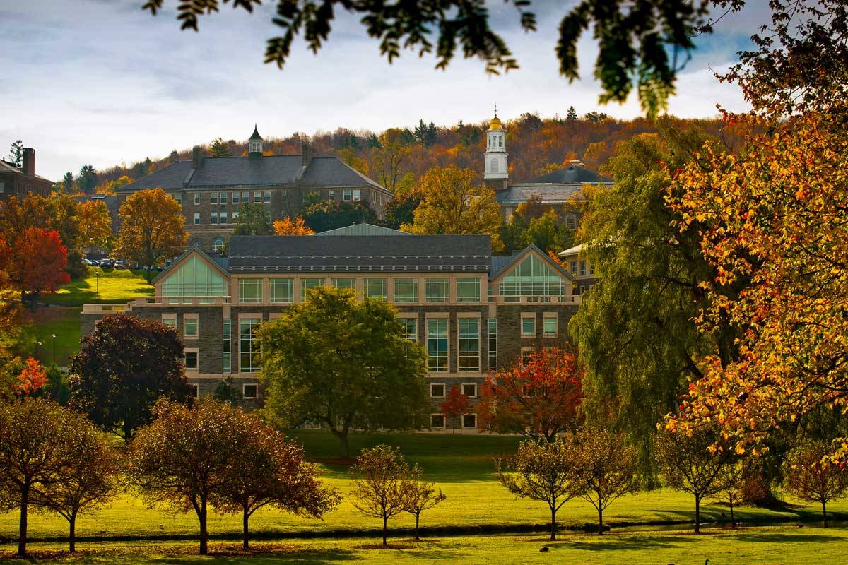 Autumn campus scenic from afar.