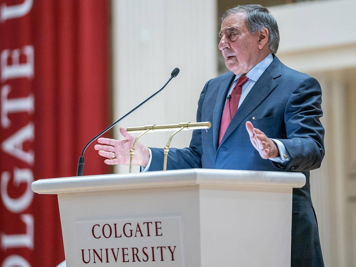 Leon Panetta speaks in Colgate Memorial Chapel