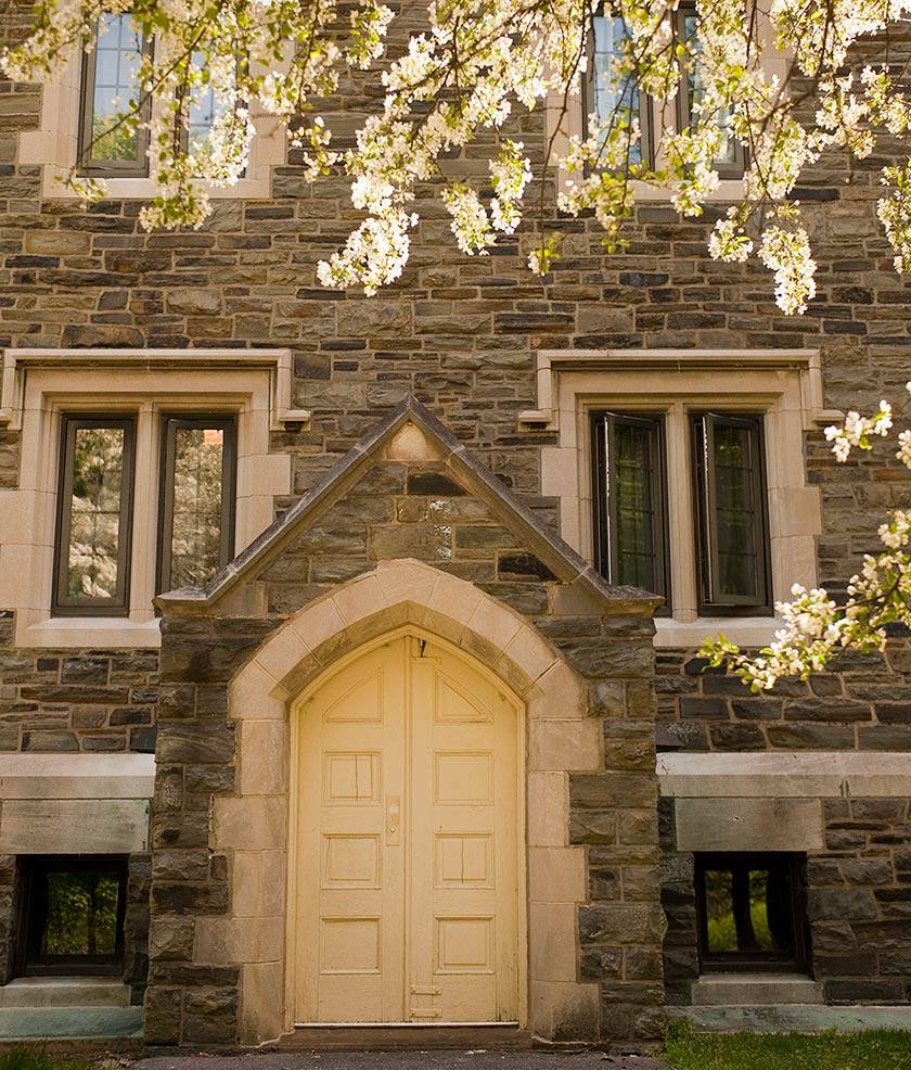 Door on Andrews Hall in the springtime