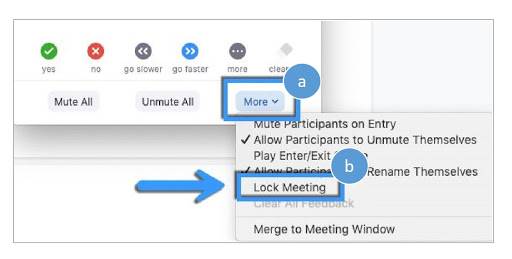 Screenshot showing the second step of locking a Zoom meeting