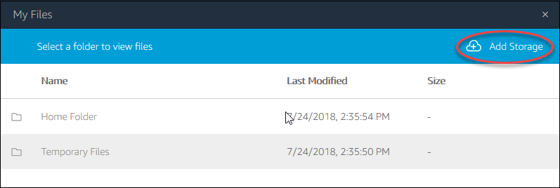 Screenshot showing the location of the Add Storage button