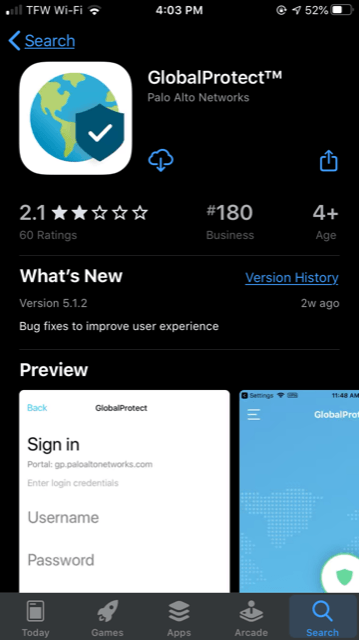 GlobalProtect in the Apple App Store