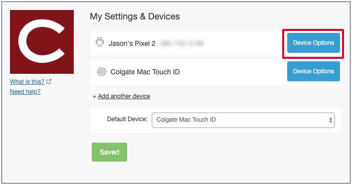 Highlighting the location of the Device Options  button