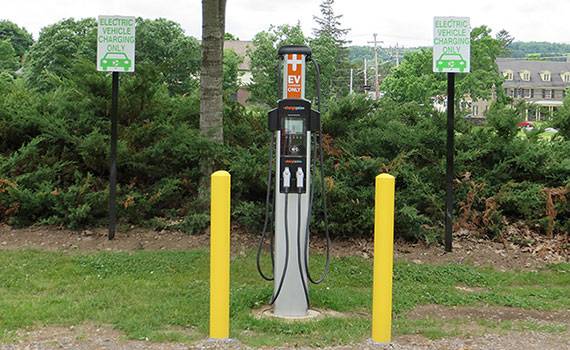 Electric vehicle charging station on campus