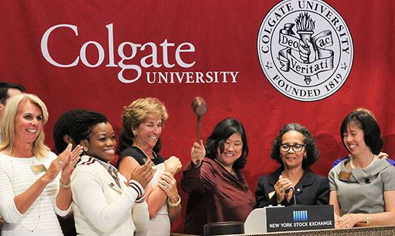 Vicky Chun '91, Colgate's athletics director, puts the hammer down today at NYSE. 