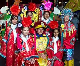 Colgate students wear reproductions of Manchu imperial court dress from the Qing dynasty.