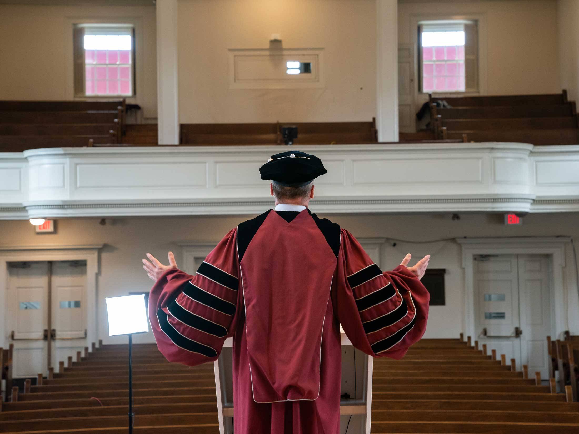 President delivers speech in empty Memorial Chapel