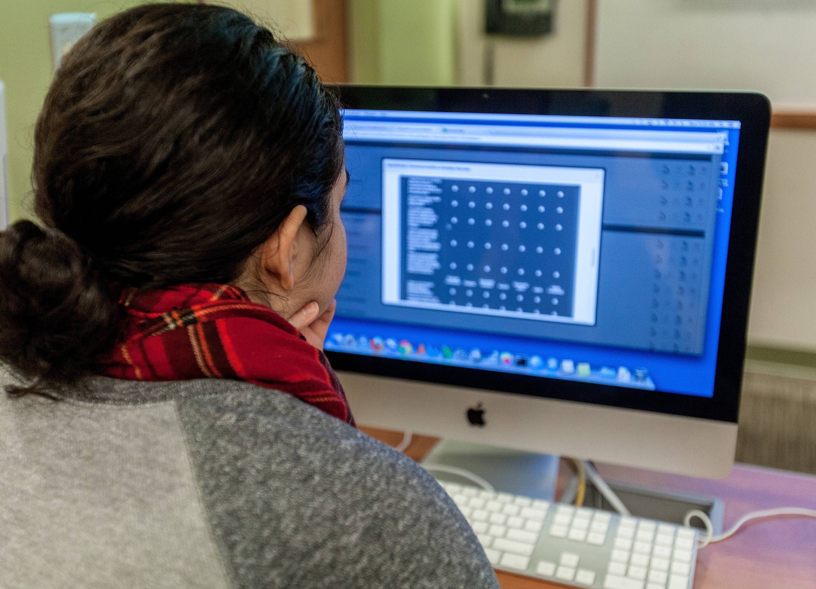 The back of a student working on a computer