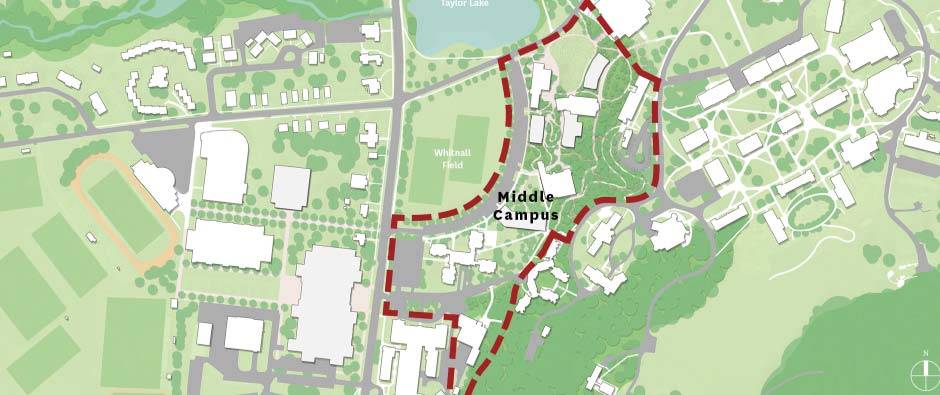 Map of campus illustrating the location of Middle Campus neighborhood
