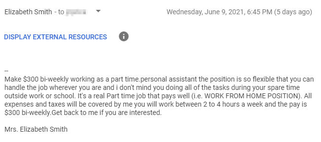 Personal Assistant Scam E-mail