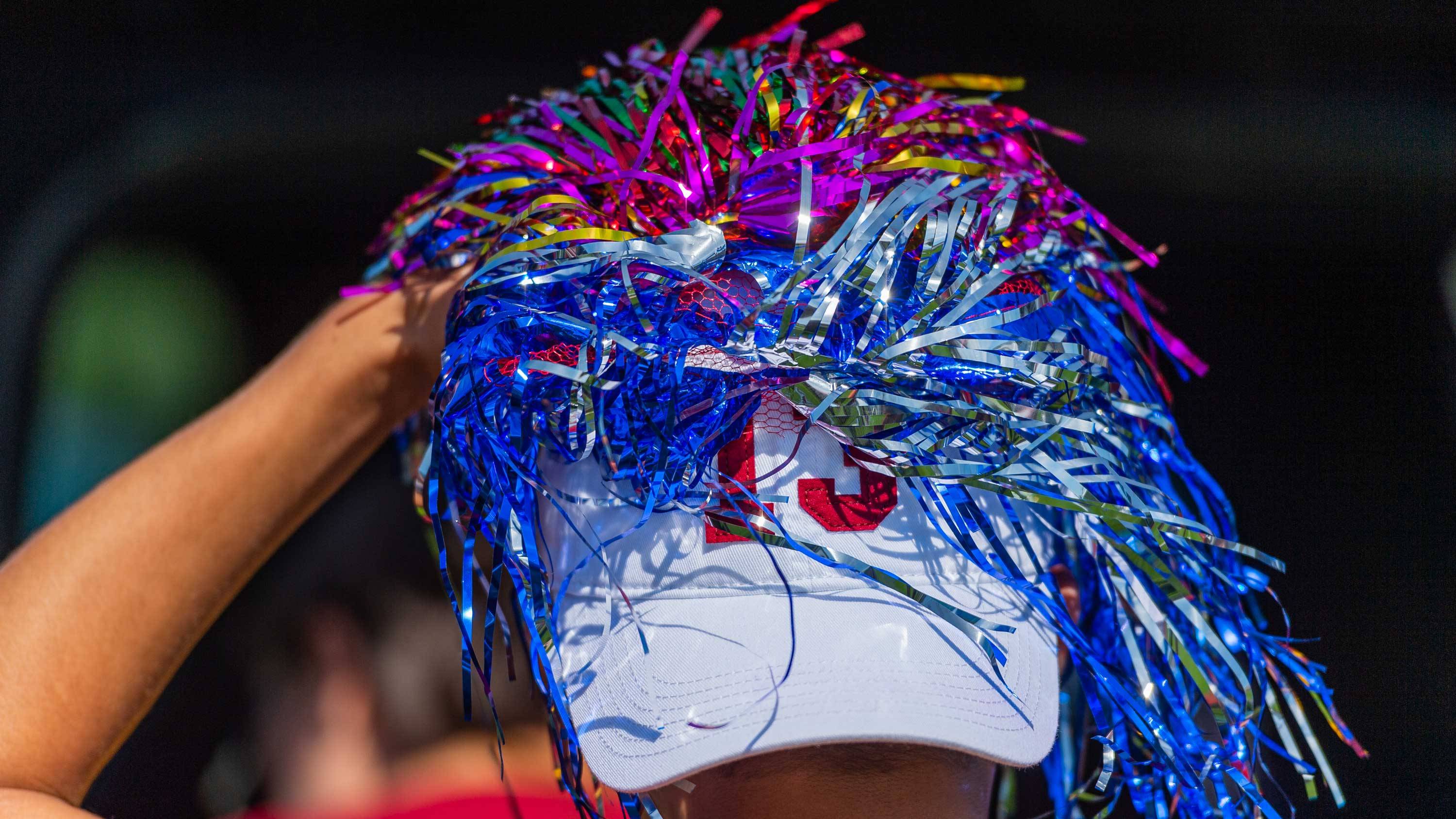 Hat with colorful pom-pom