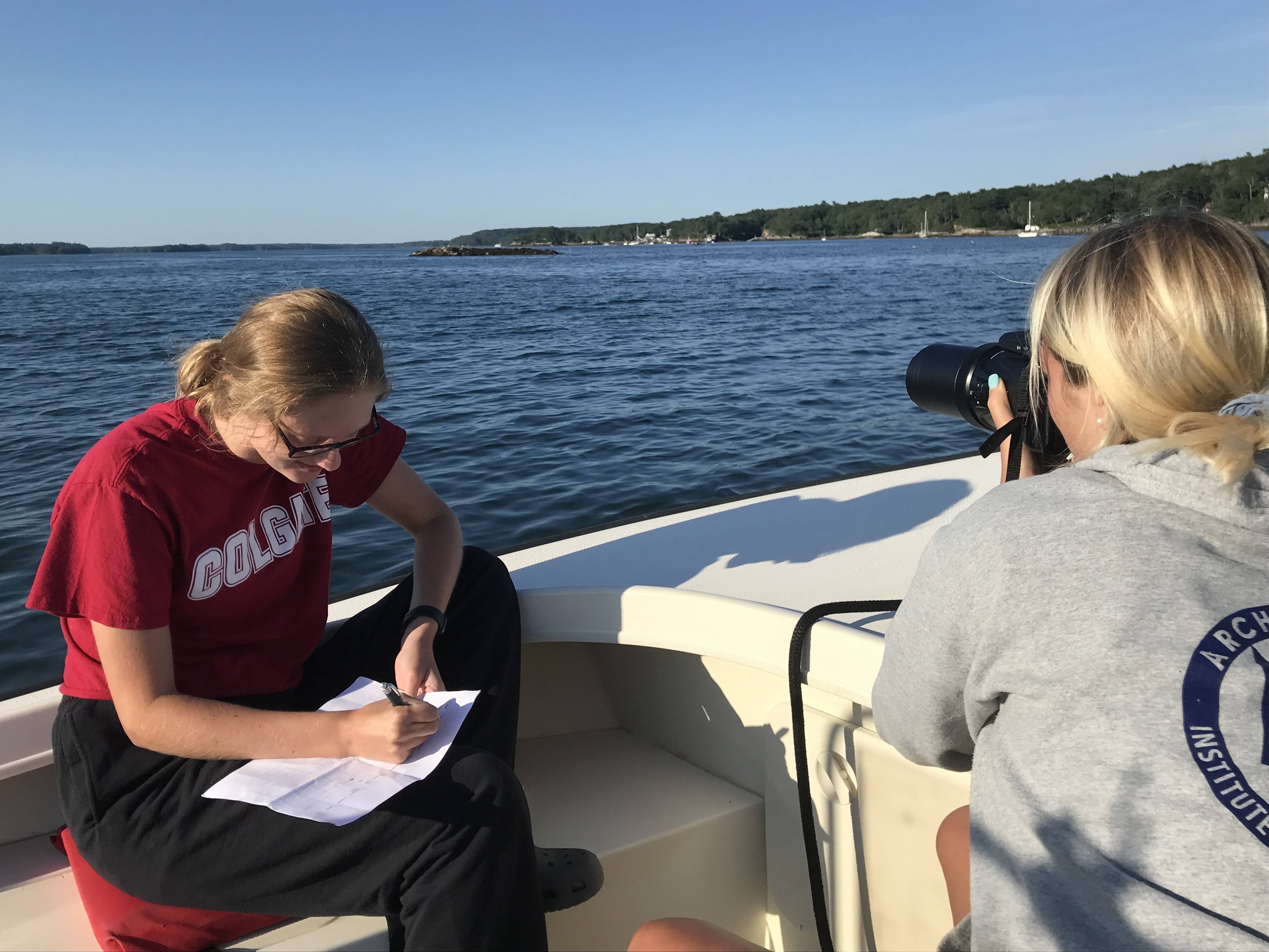 Horstmyer and Orff photographing on research vessel