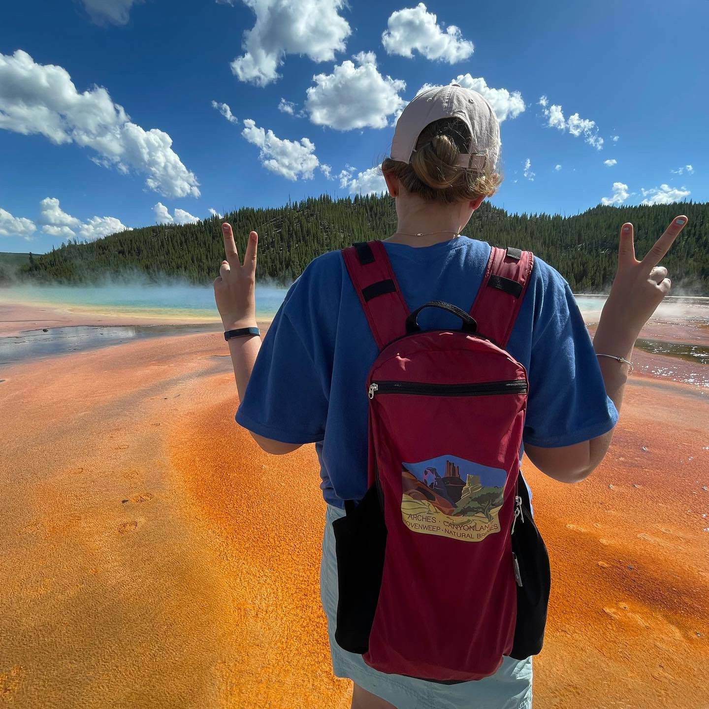 Bri overlooking the Grand Prismatic Pool in Yellowstone National Park