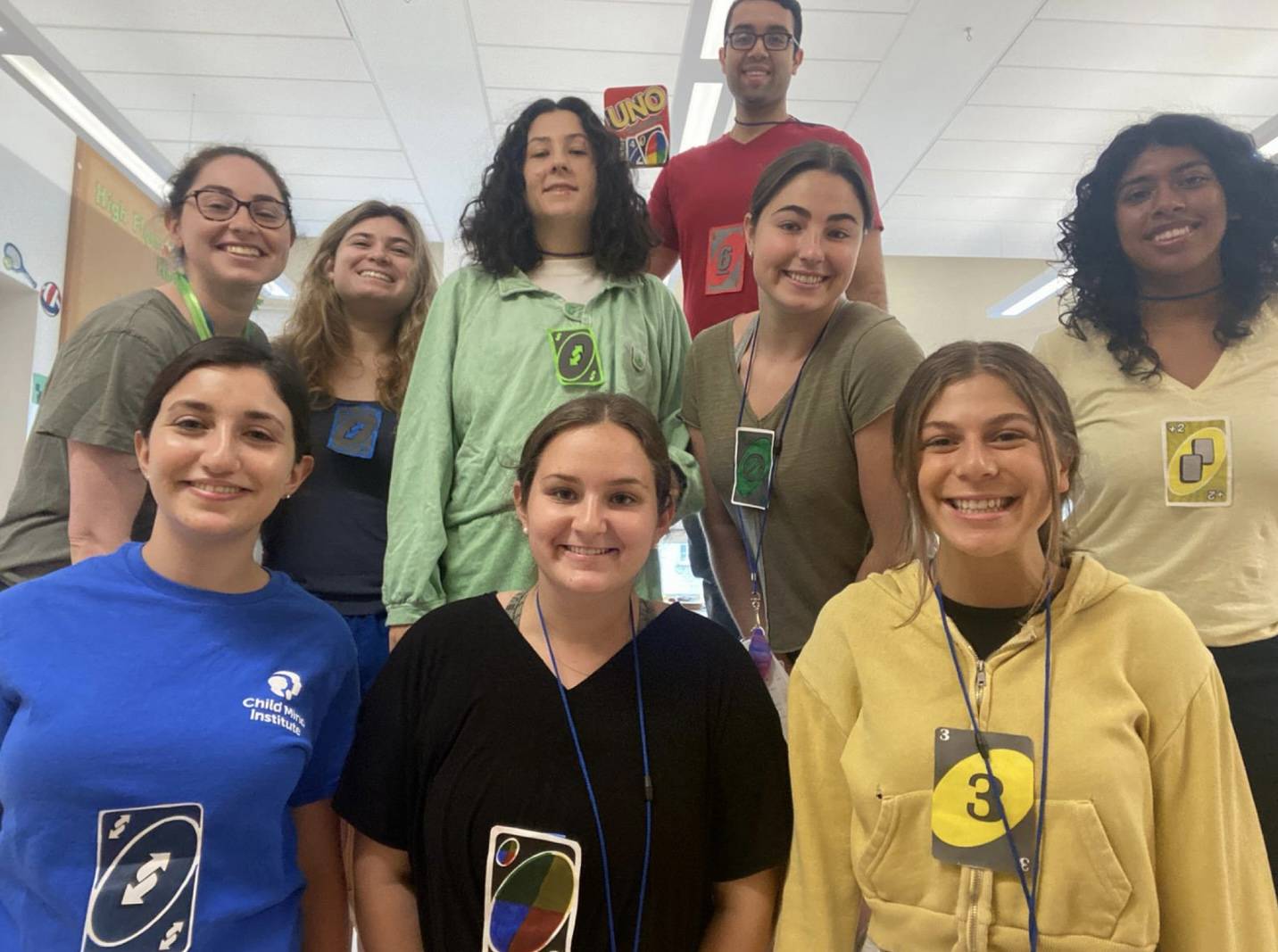 Aliza and fellow counselors dressed as Uno cards