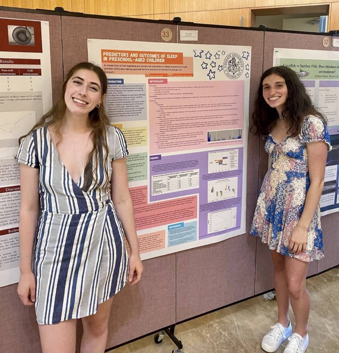 Sarah Harris (right) and Amelia Bohan (left) presenting their research