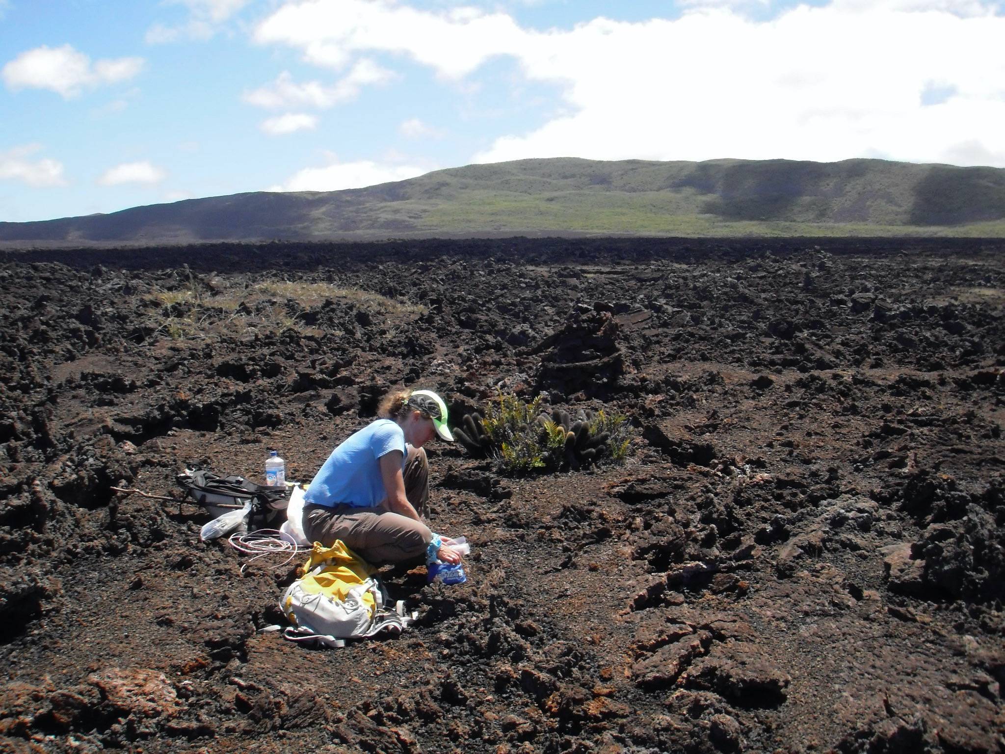 Professor Harpp working on equipment at Sierra Negra in 2011