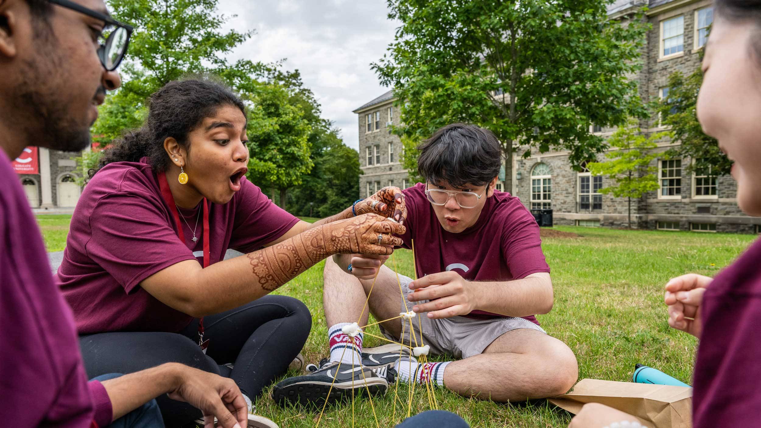 students build tower with spaghetti noodles