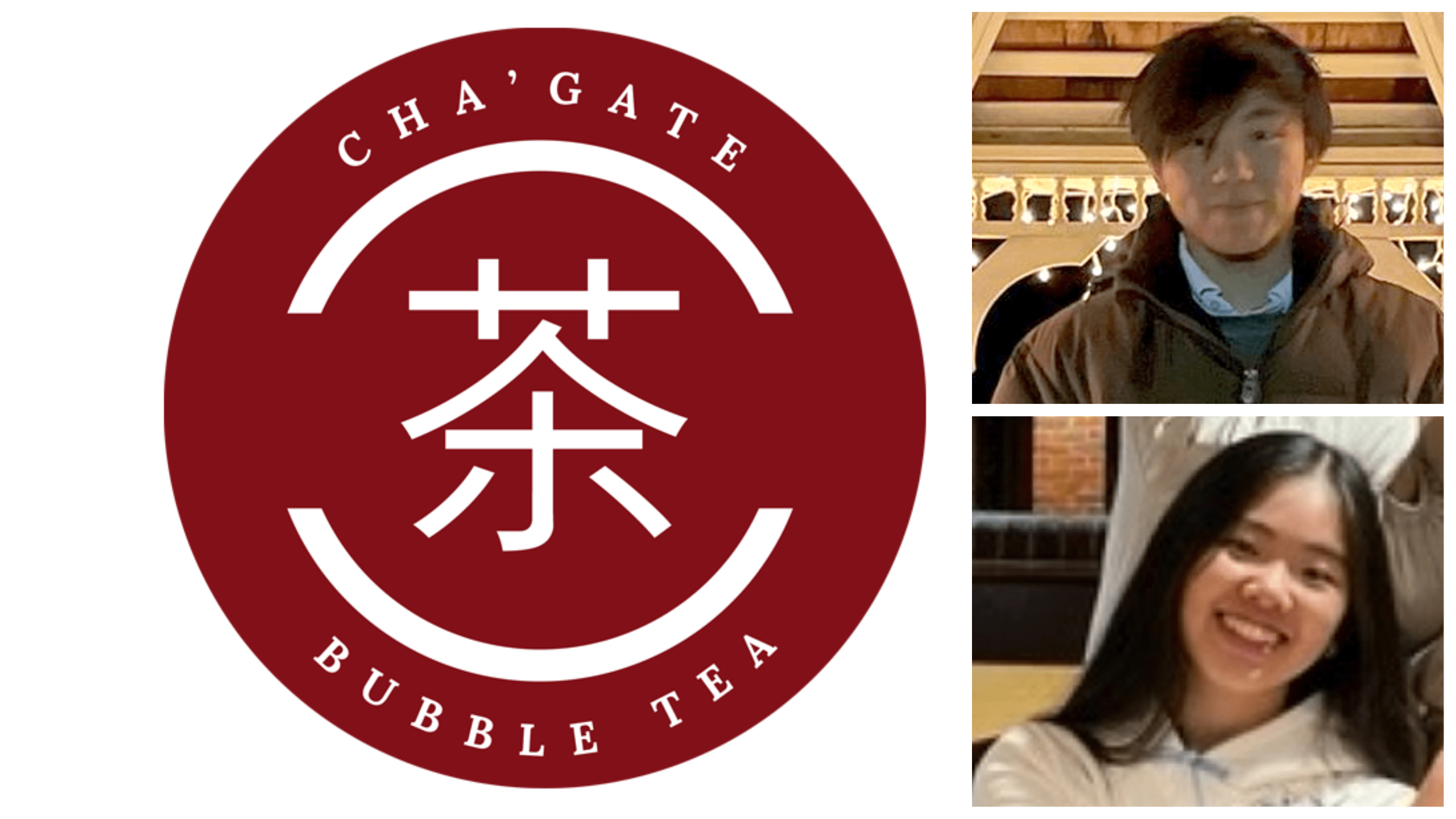 Cha'Gate Bubble Tea logo with founder headshots