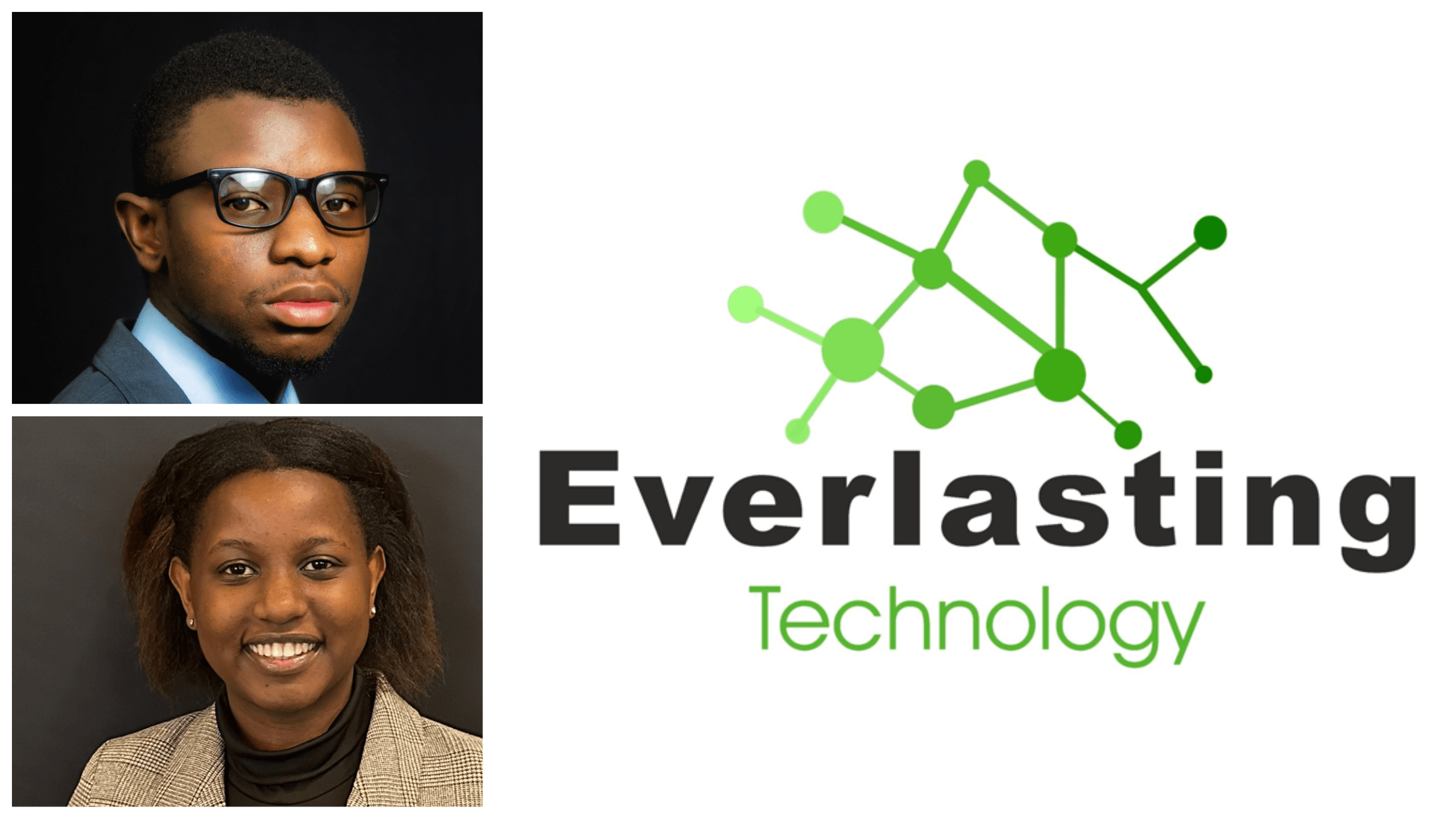 Collage with Everlasting Technology logo and headshots of two founders