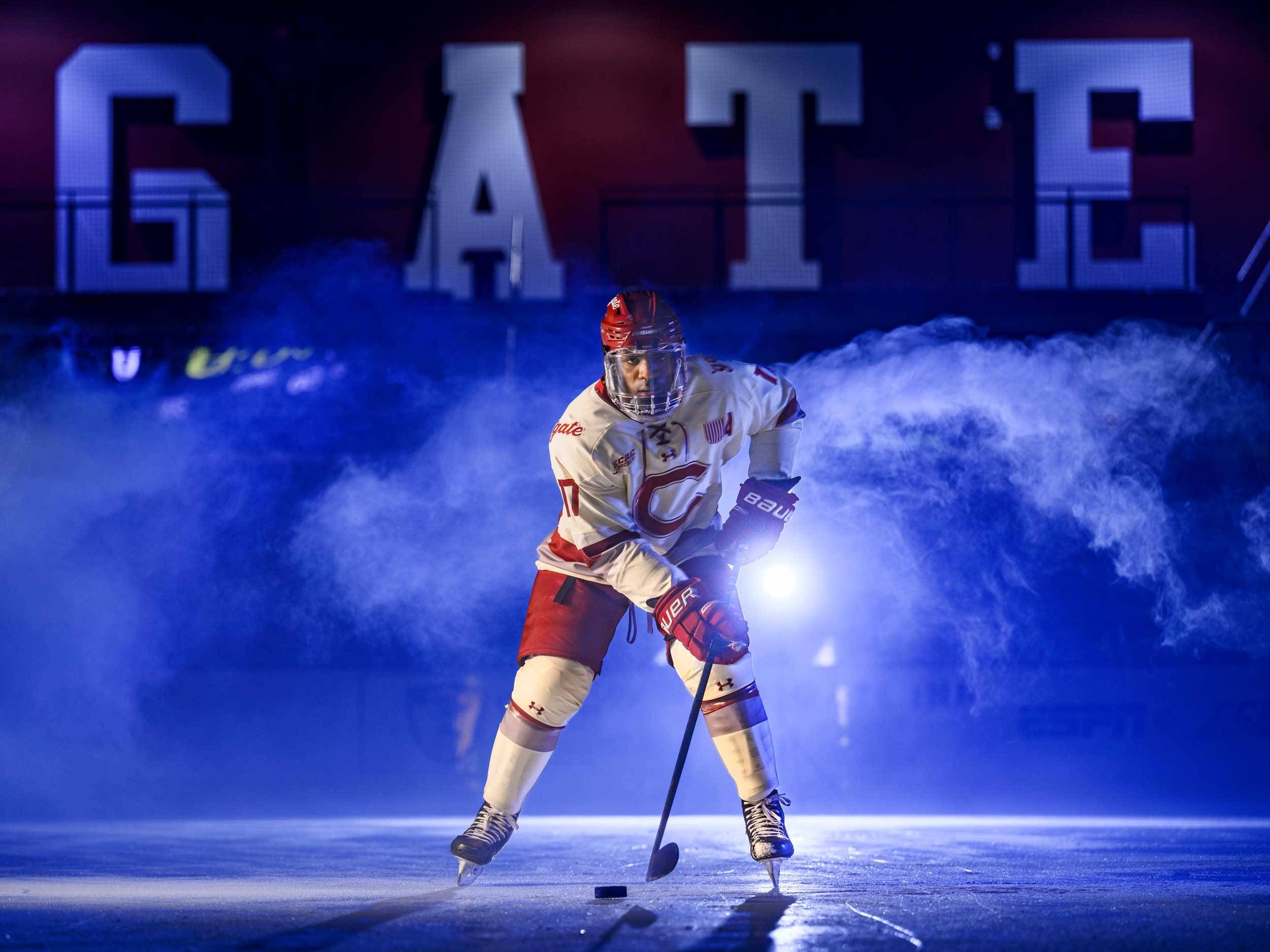 Portrait of Ross Mitton ’24 in hockey gear