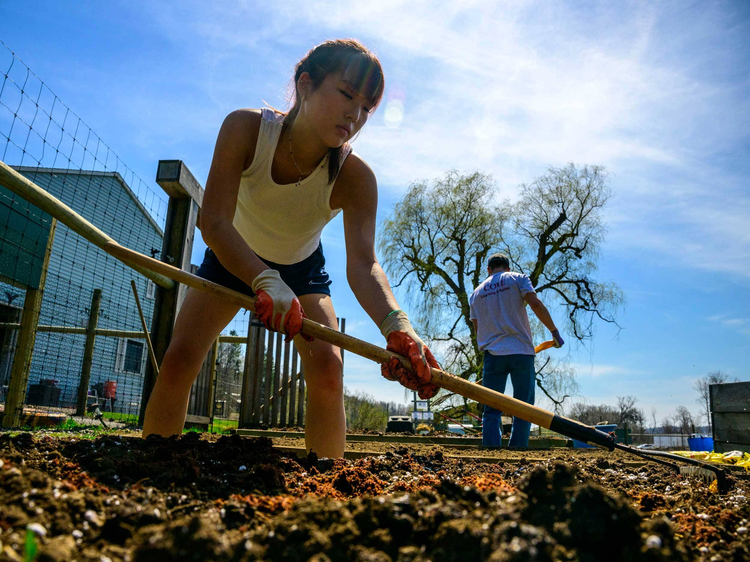  Members of the Colgate community work at the Community Garden