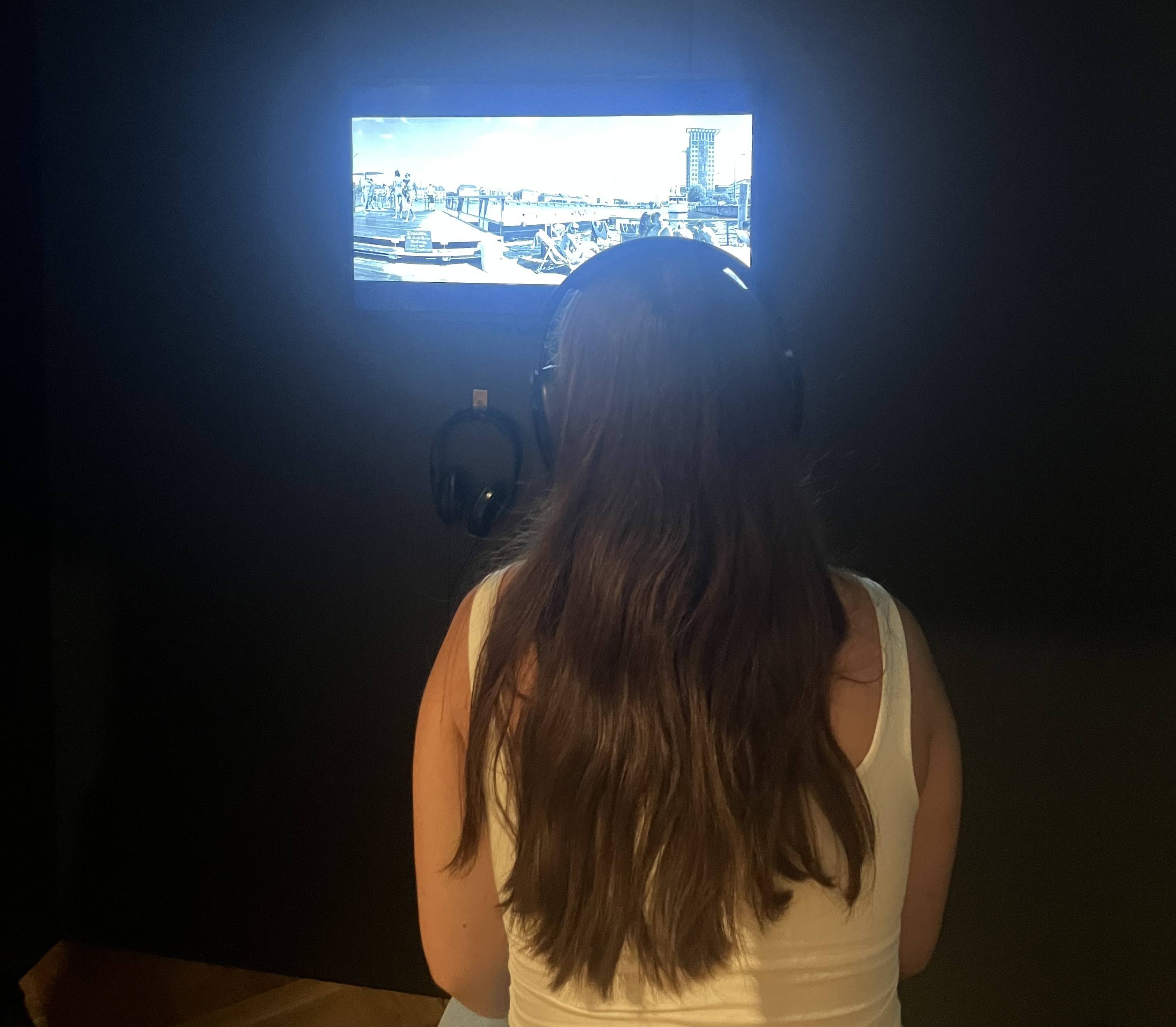 A picture of me investigating the claimed "accessibility" of a museum in Berlin, Germany. 